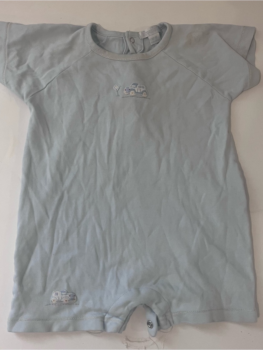 Kissy Kissy Light Blue Short-Sleeve Romper with Car Motifs 12-18m